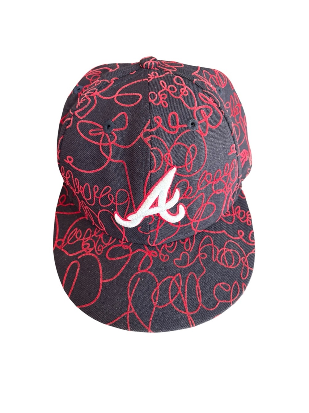 New Era Atlanta Braves Graffiti Flat Bill Fitted Hat Red Navy Sz 7 1/8